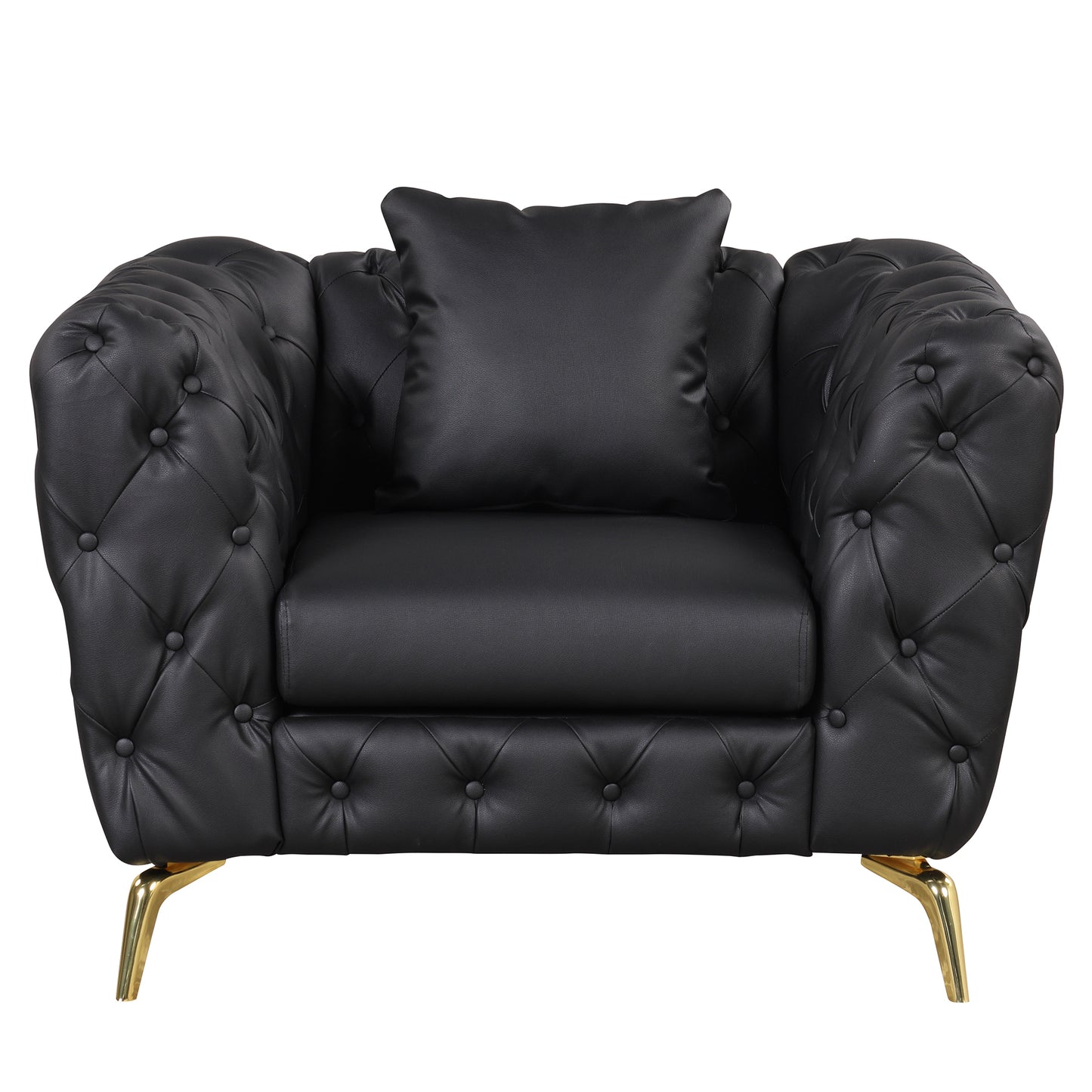 44" Modern Tufted Accent Sofa Chair PU Upholstered Sofa with Sturdy Metal Legs, Button Tufted Back, Single Sofa Chair for Living Room,Apartment,Home Office, Black House to Home Furnishings LLC