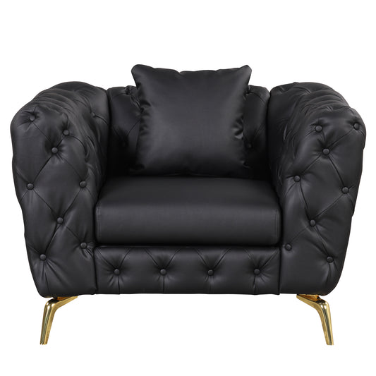 44" Modern Tufted Accent Sofa Chair PU Upholstered Sofa with Sturdy Metal Legs, Button Tufted Back, Single Sofa Chair for Living Room,Apartment,Home Office, Black