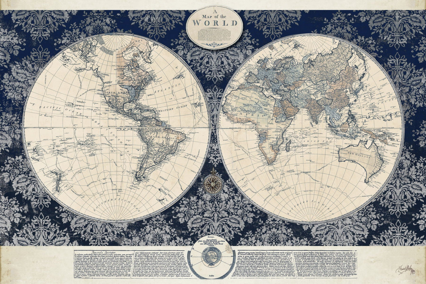 Blue Map Of The Worldelizabethmedley - Blue Classy Art