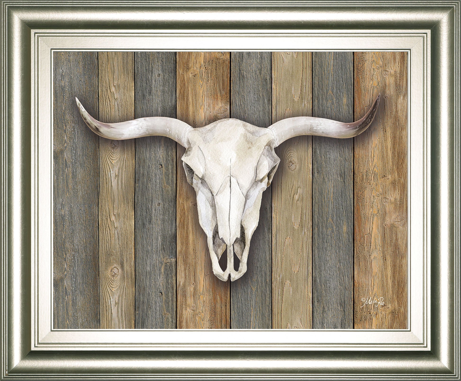 Cow Skull Il By Marla Rae Framed Print Wall Art - Dark Brown Classy Art