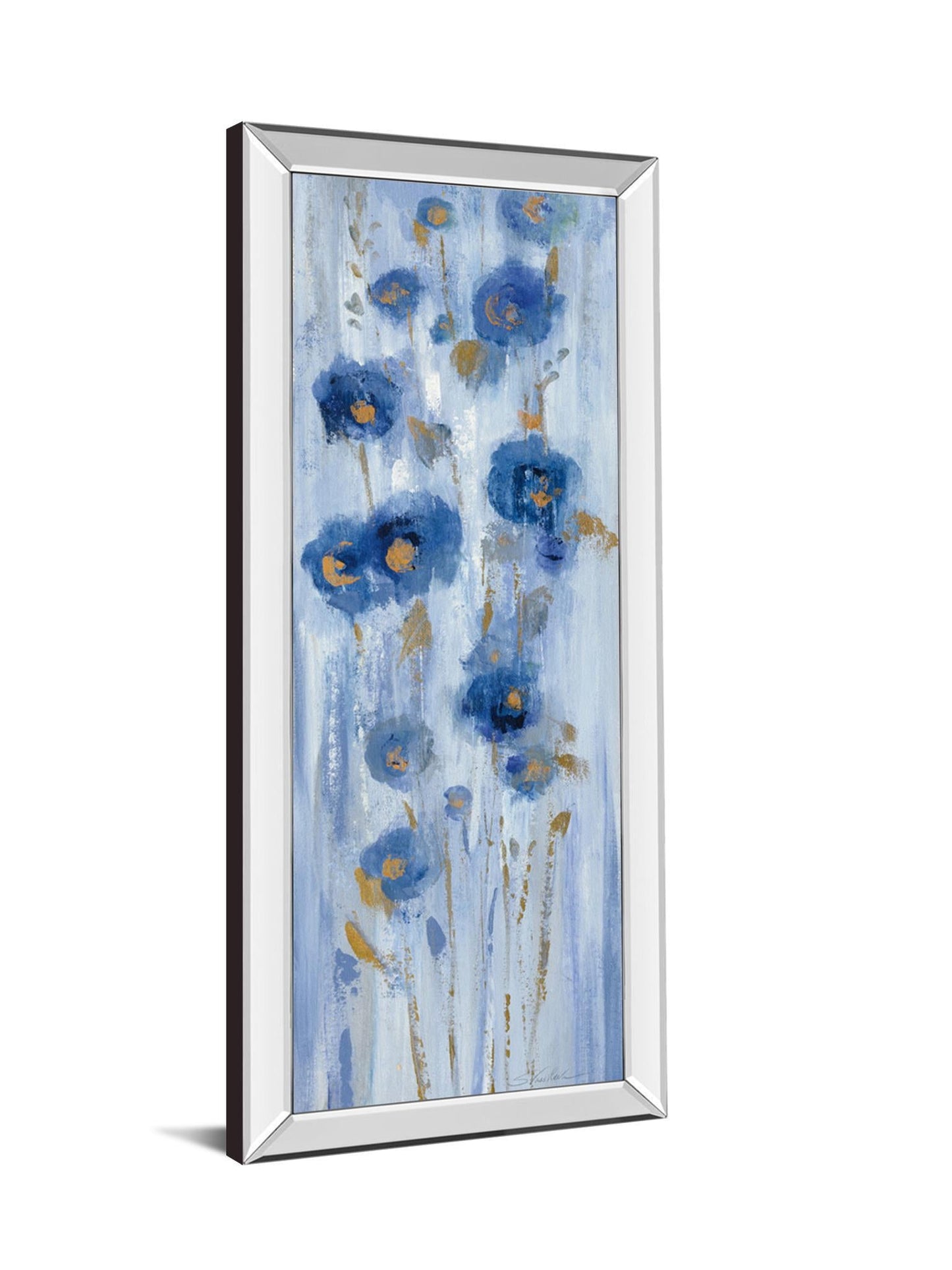 Seaside Flowers II By Silvia Vassileva - Mirrored Frame Wall Art - Blue Classy Art