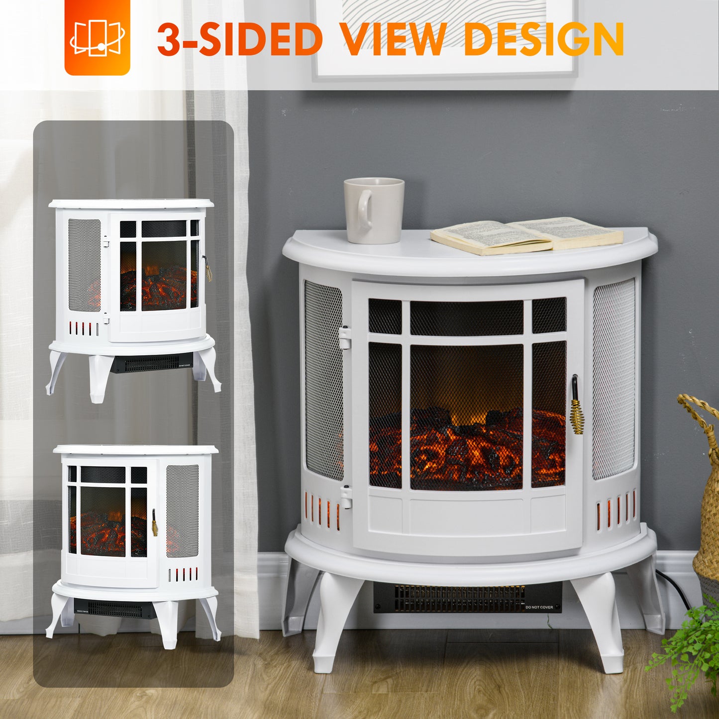 22" Electric Fireplace Stove, Freestanding Electric Fire Place Heater with Realistic LED Flame, Adjustable Temperature, 1500W, White House to Home Furnishings LLC