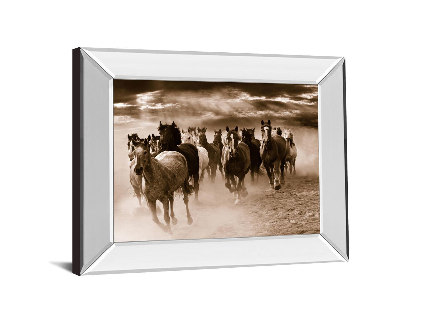 Running Horses By Monte Naglar - Mirror Framed Photo Print Wall Art - Dark Brown Classy Art