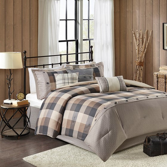 7 Piece Herringbone Comforter Set Neutral King Olliix.com