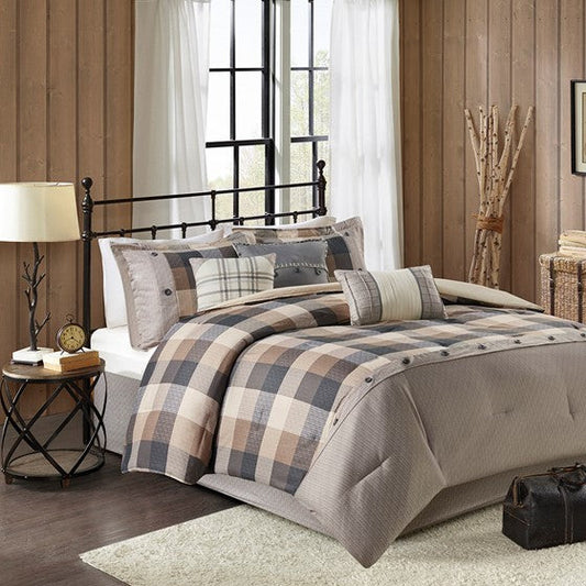 7 Piece Herringbone Comforter Set Neutral King Olliix.com