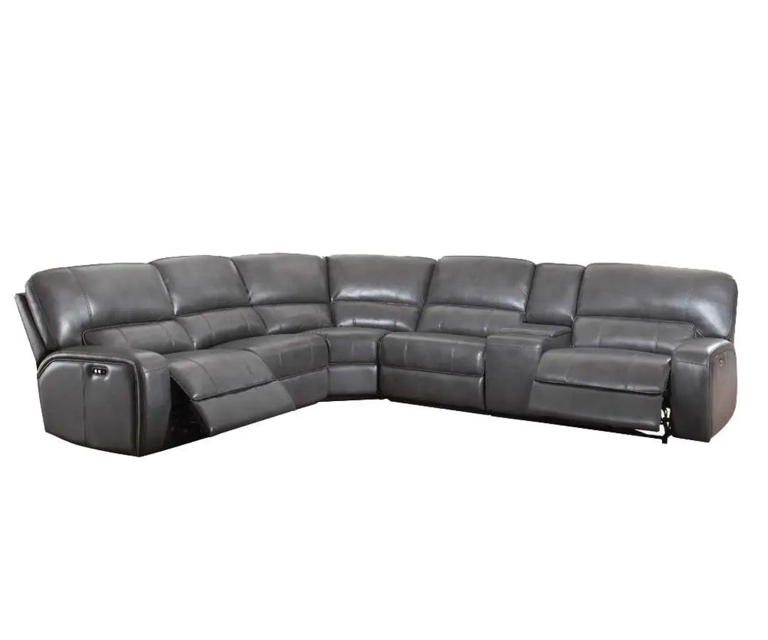 Saul Gray Leather-Aire Sectional Sofa (Power Motion/USB) ACME East