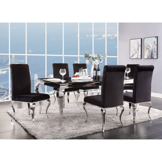 Fabiola Stainless Steel & Black Glass Dining Room Set ACME East