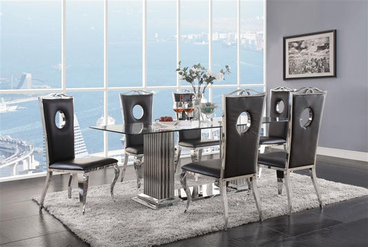 Cyrene Stainless Steel & Clear Glass Dining Room Set ACME East