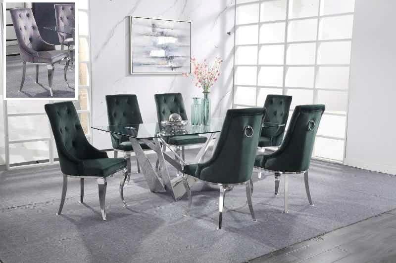 Dekel Clear Glass & Stainless Steel Dining Room Set ACME East