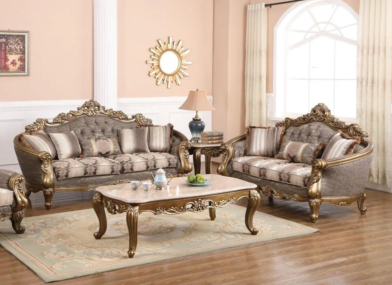 Amelia Traditional Sofa and Loveseat in Bronze Wood Finish by Cosmos Furniture Cosmos Furniture