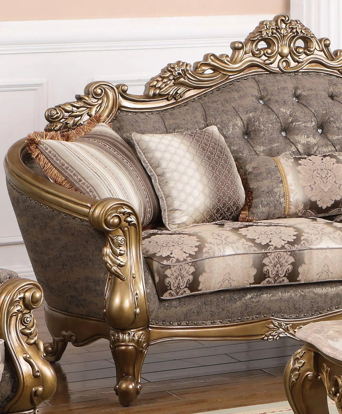 Amelia Traditional Sofa and Loveseat in Bronze Wood Finish by Cosmos Furniture Cosmos Furniture