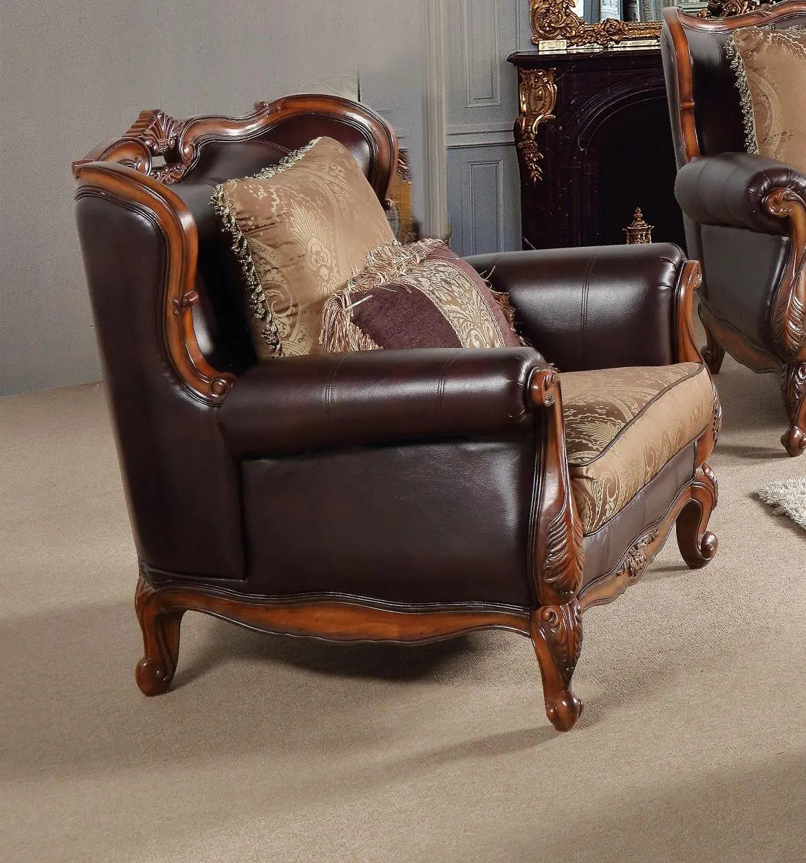 Anne Traditional Sofa and Loveseat in Cherry Wood Finish by Cosmos Furniture Cosmos Furniture