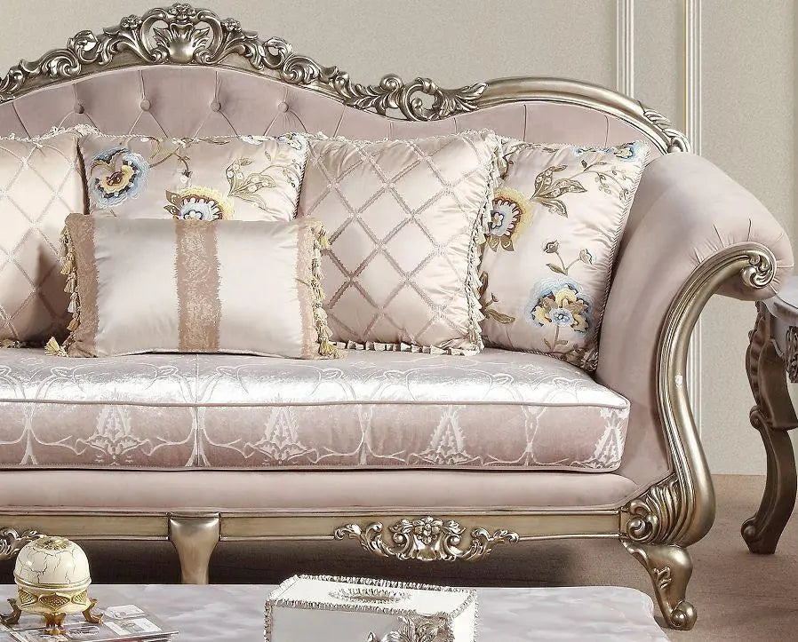 Ariana Traditional Sofa and Loveseat in Champagne Wood Finish by Cosmos Furniture Cosmos Furniture