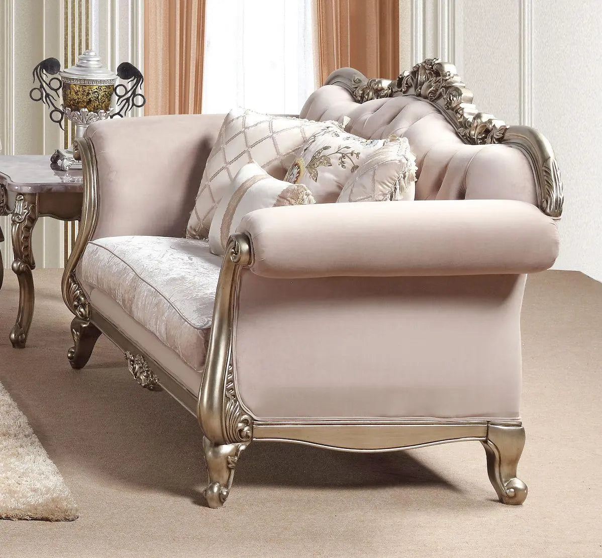 Ariana Traditional Sofa and Loveseat in Champagne Wood Finish by Cosmos Furniture Cosmos Furniture