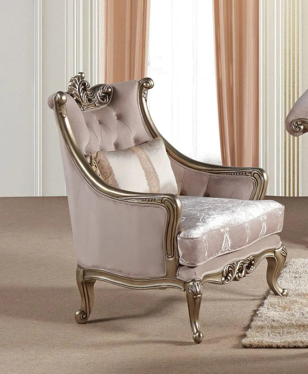 Ariana Traditional Sofa and Loveseat in Champagne Wood Finish by Cosmos Furniture Cosmos Furniture