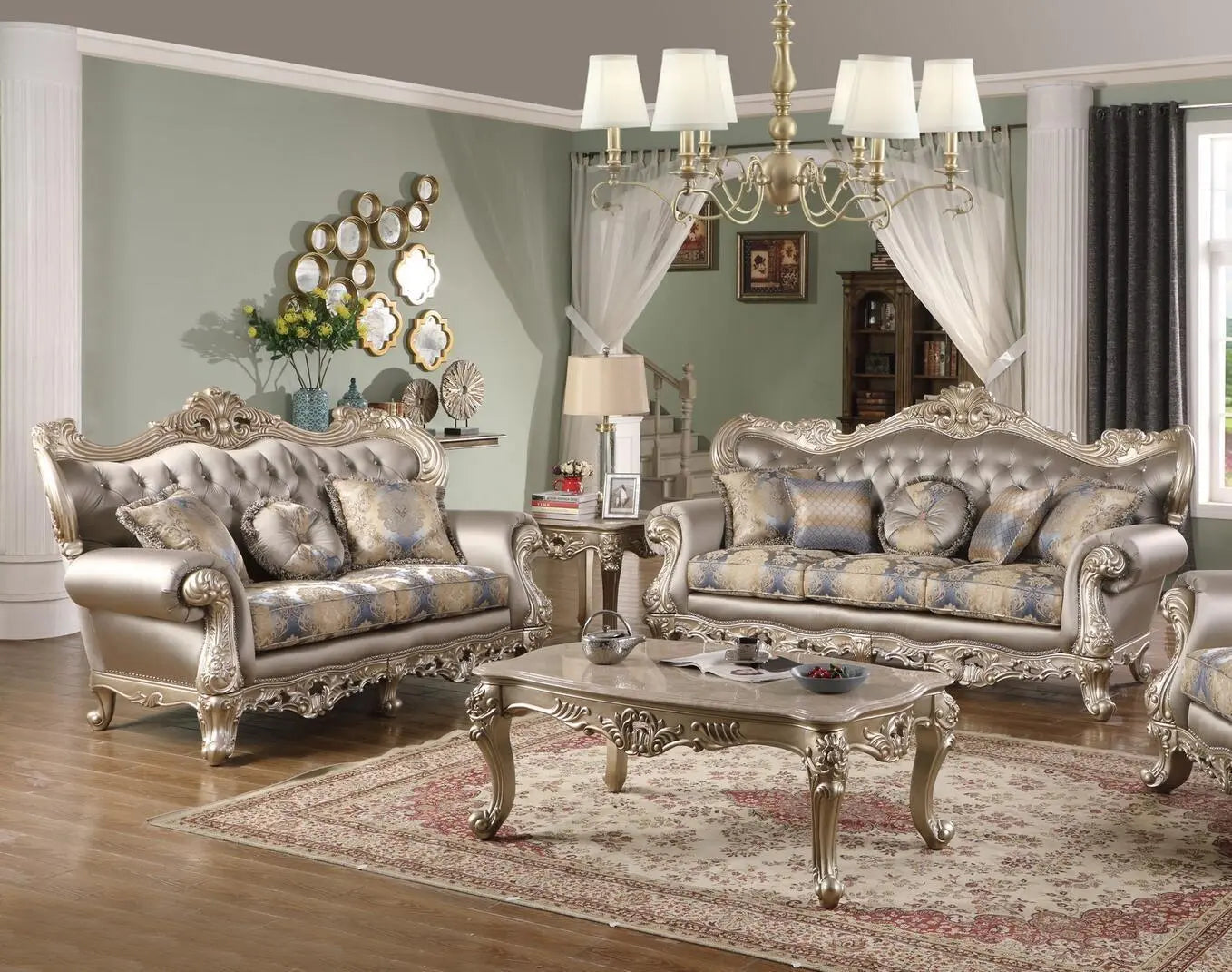 Ariel Transitional Sofa and Loveseat in Silver Wood Finish by Cosmos Furniture Cosmos Furniture