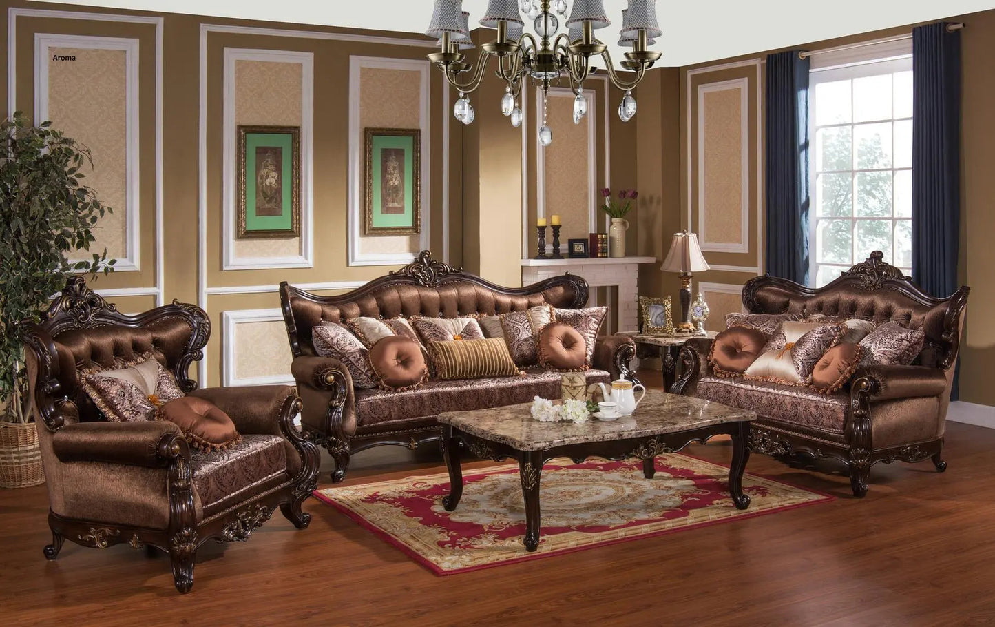 Aroma Traditional Sofa and Loveseat in Cherry Wood Finish by Cosmos Furniture Cosmos Furniture