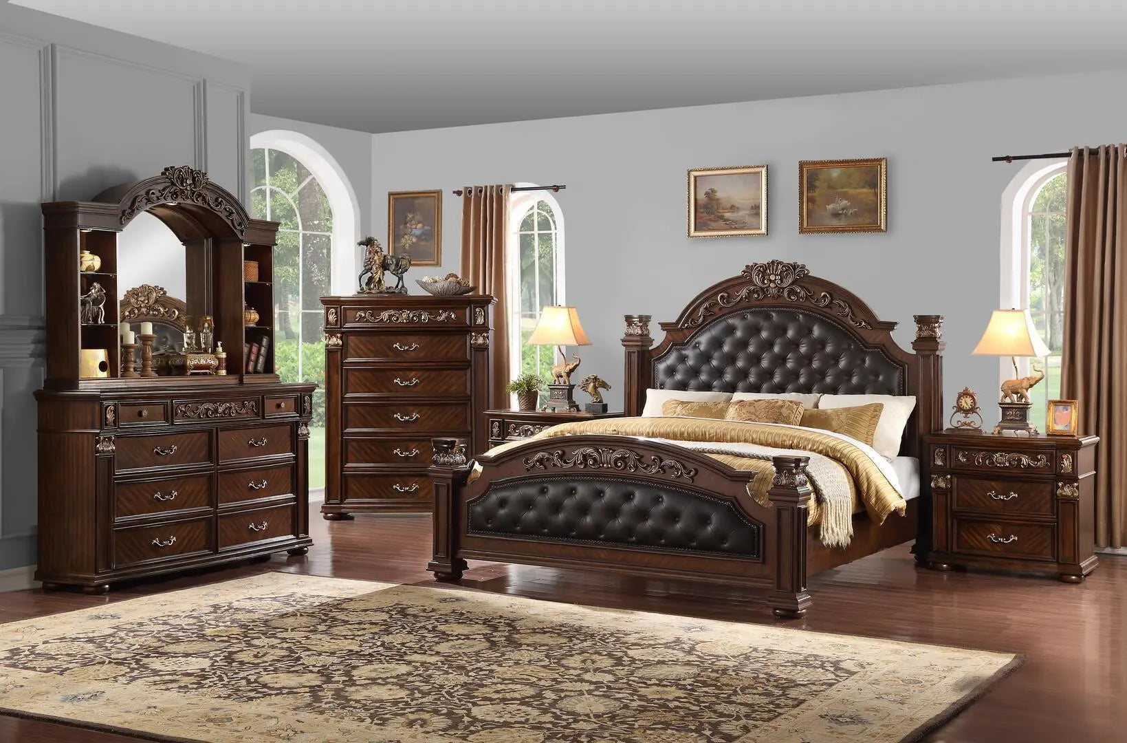 Aspen 6Pc Traditional Bedroom Set in Cherry Finish by Cosmos Furniture Cosmos Furniture