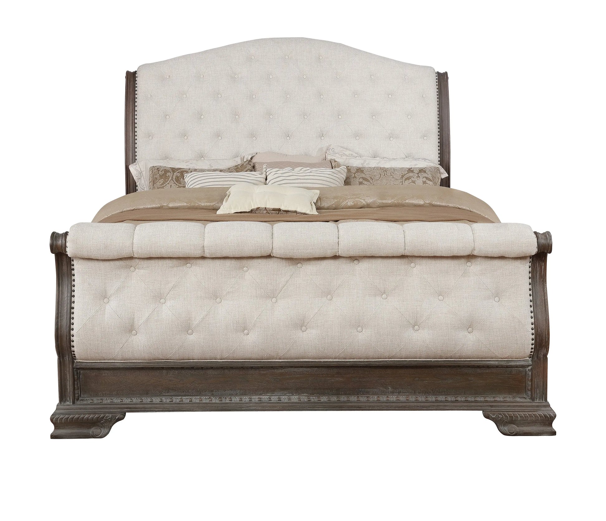 Sheffield Antique Gray Upholstered Sleigh Bedroom Set Crown Mark