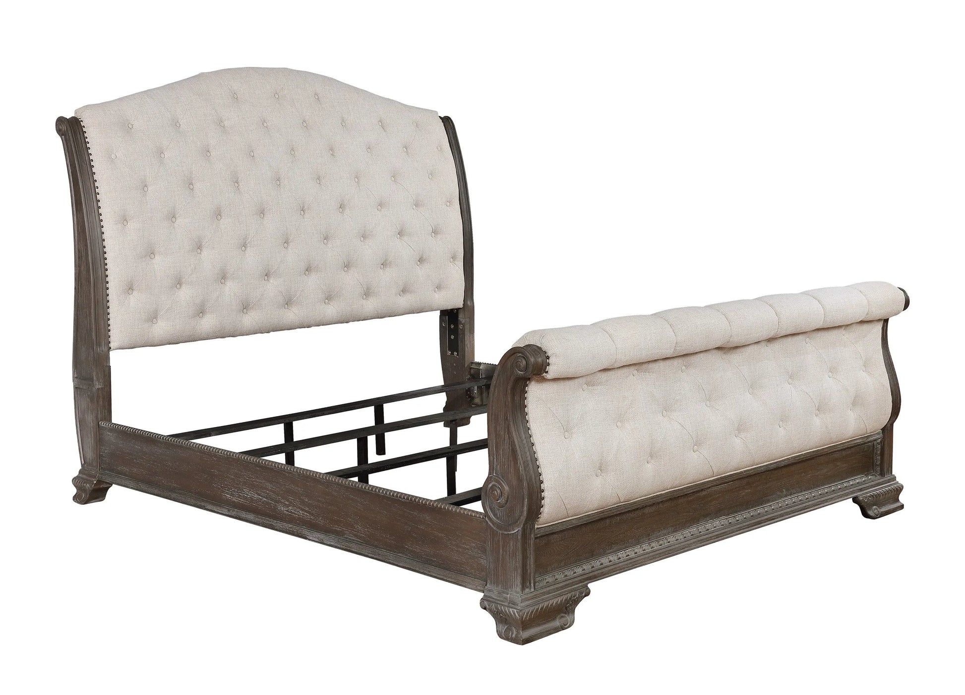 Sheffield Antique Gray King Upholstered Sleigh Bed Crown Mark