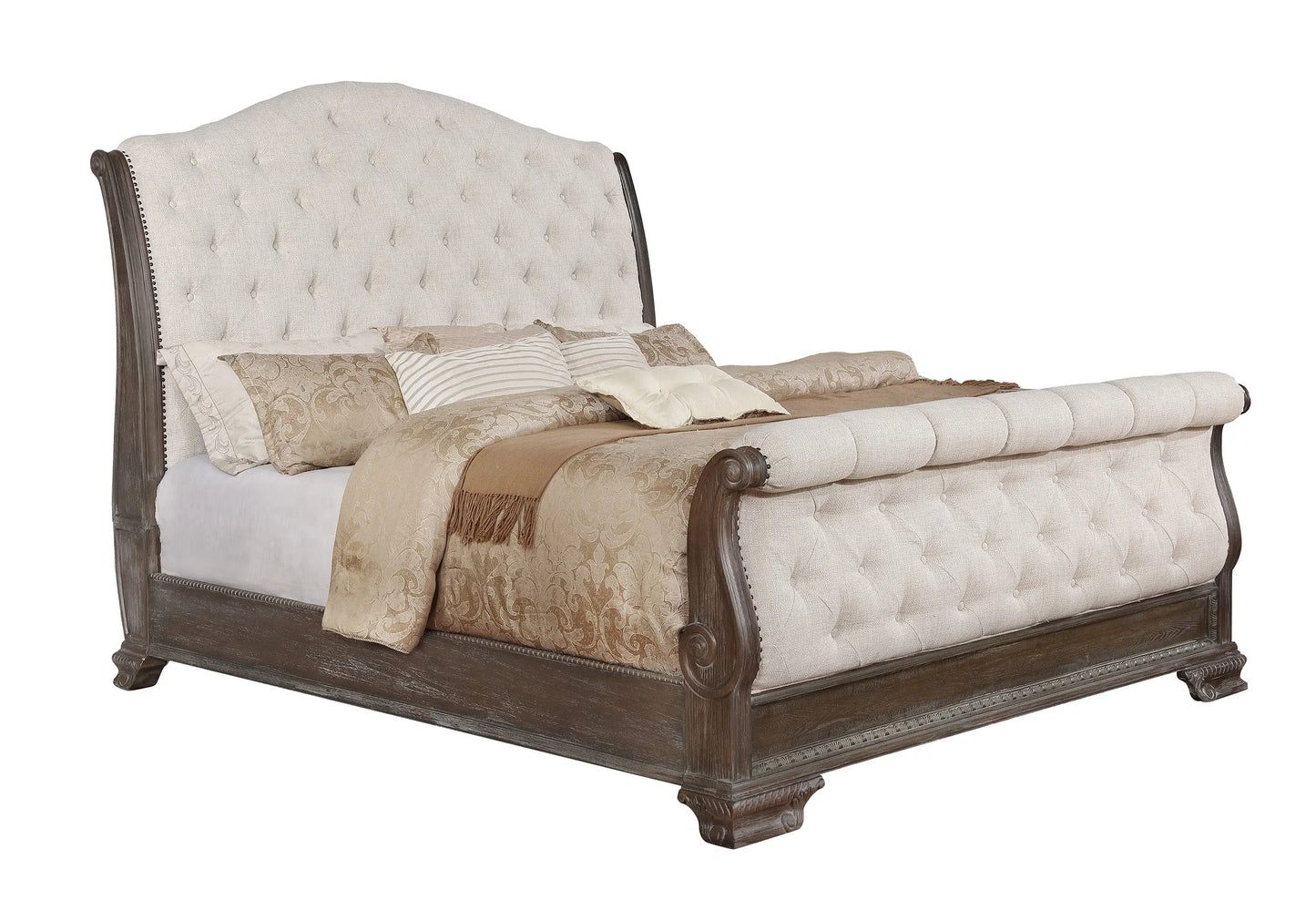 Sheffield Antique Gray Upholstered Sleigh Bedroom Set Crown Mark