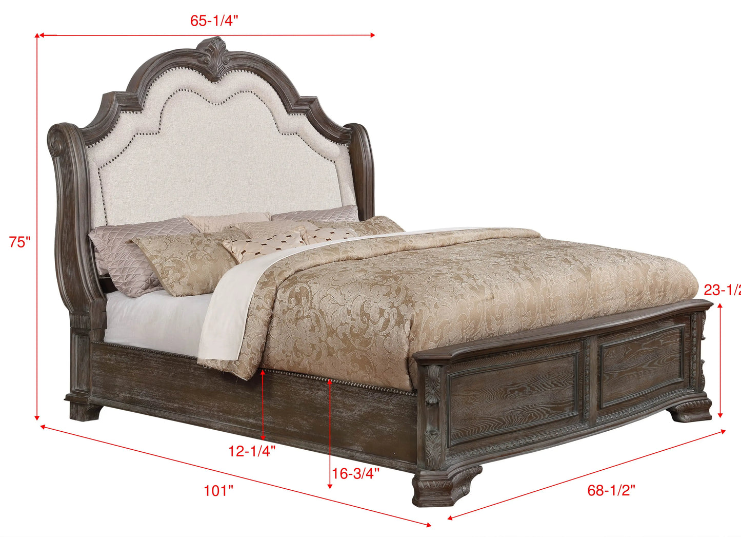 Sheffield Antique Gray Upholstered Panel Bedroom Set Crown Mark