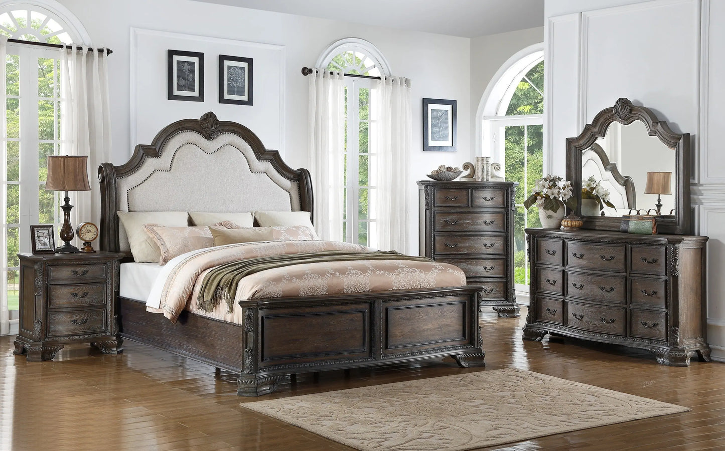 Sheffield Antique Gray Upholstered Panel Bedroom Set Crown Mark