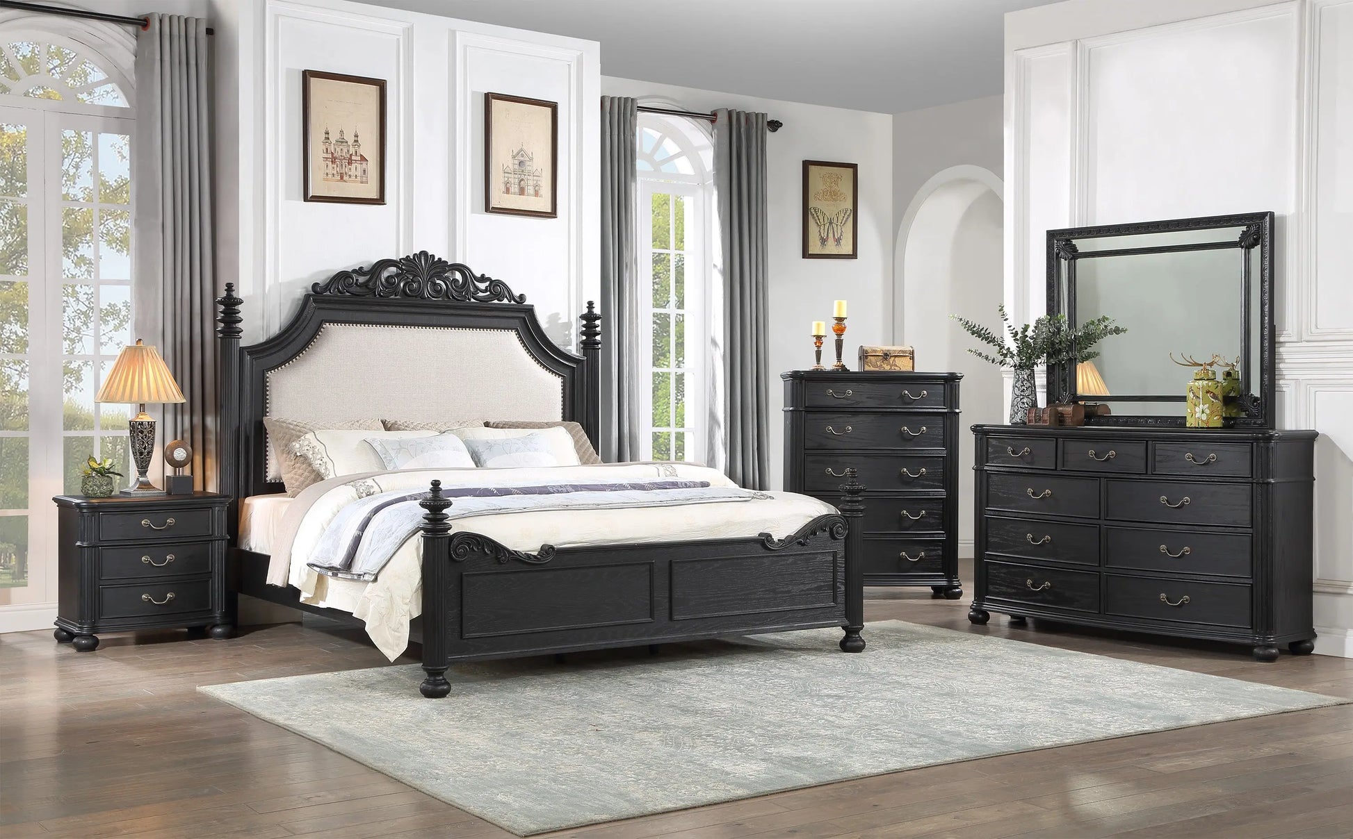 Kingsbury Espresso Queen Upholstered Panel Bed Crown Mark