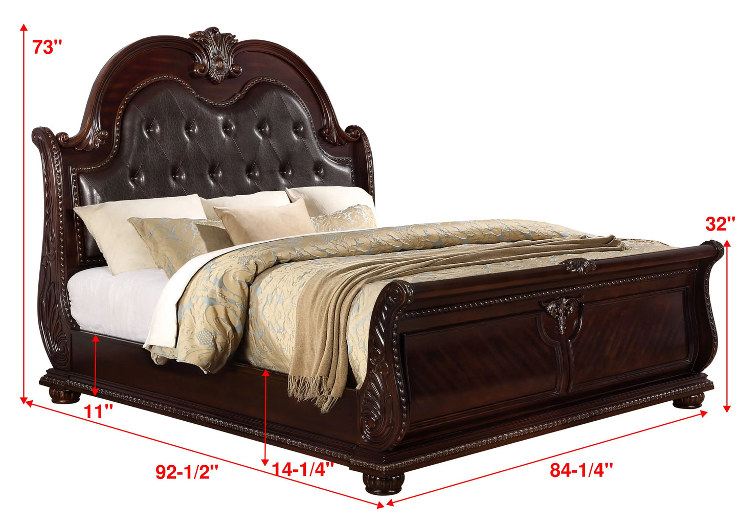 Stanley Cherry Brown King Upholstered Sleigh Bed Crown Mark