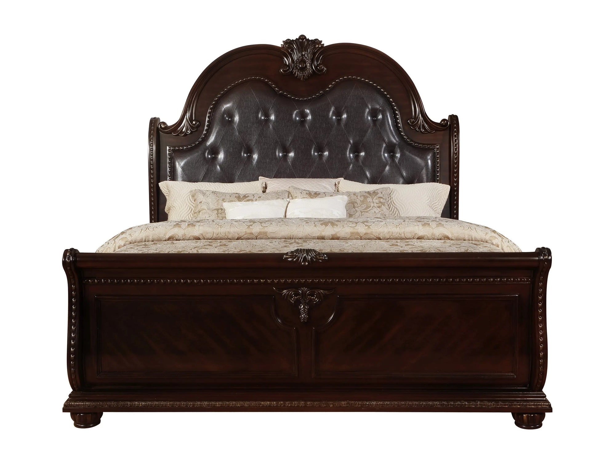 Stanley Cherry Brown Queen Upholstered Sleigh Bed Crown Mark