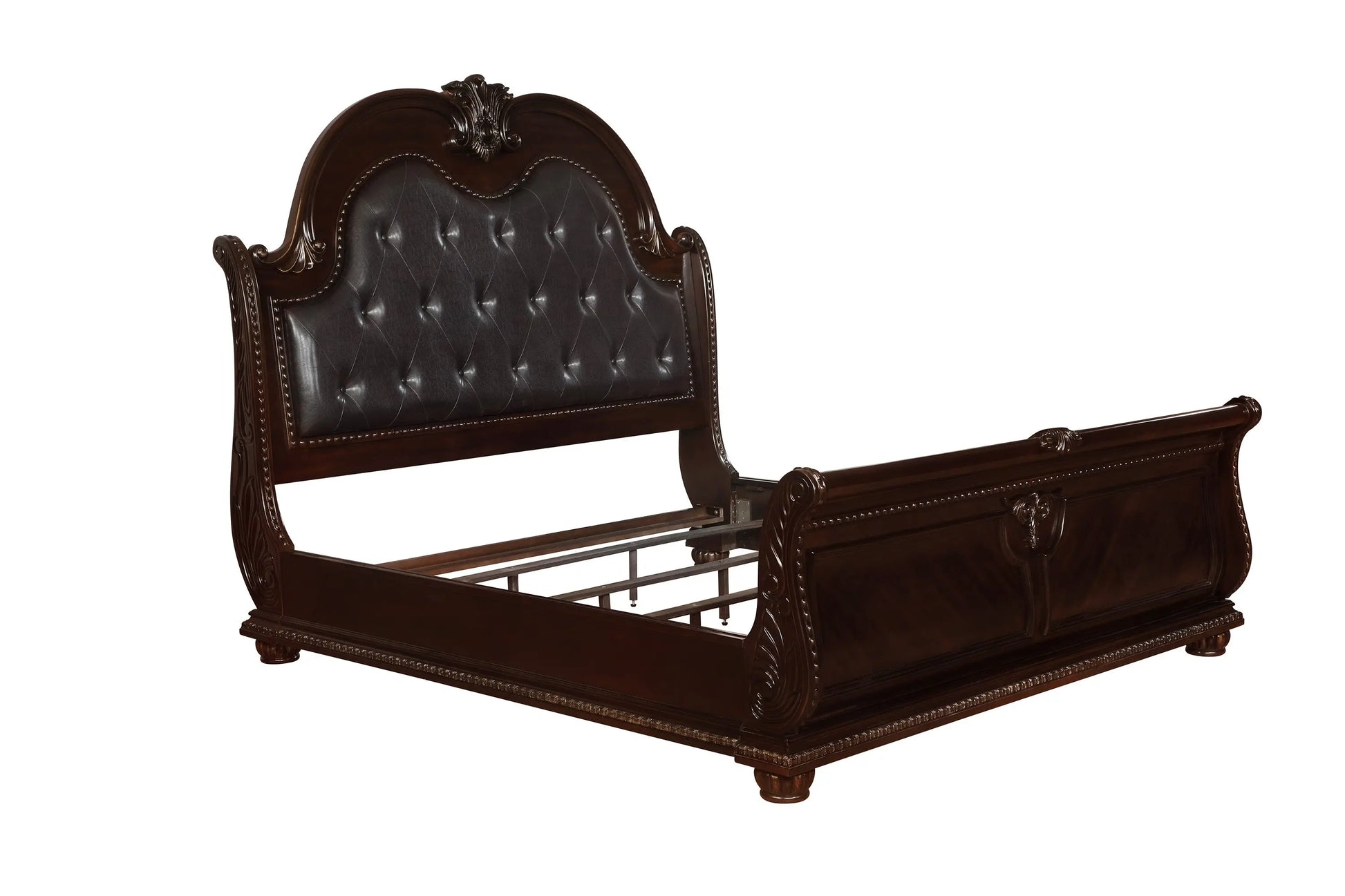 Stanley Cherry Brown Queen Upholstered Sleigh Bed Crown Mark