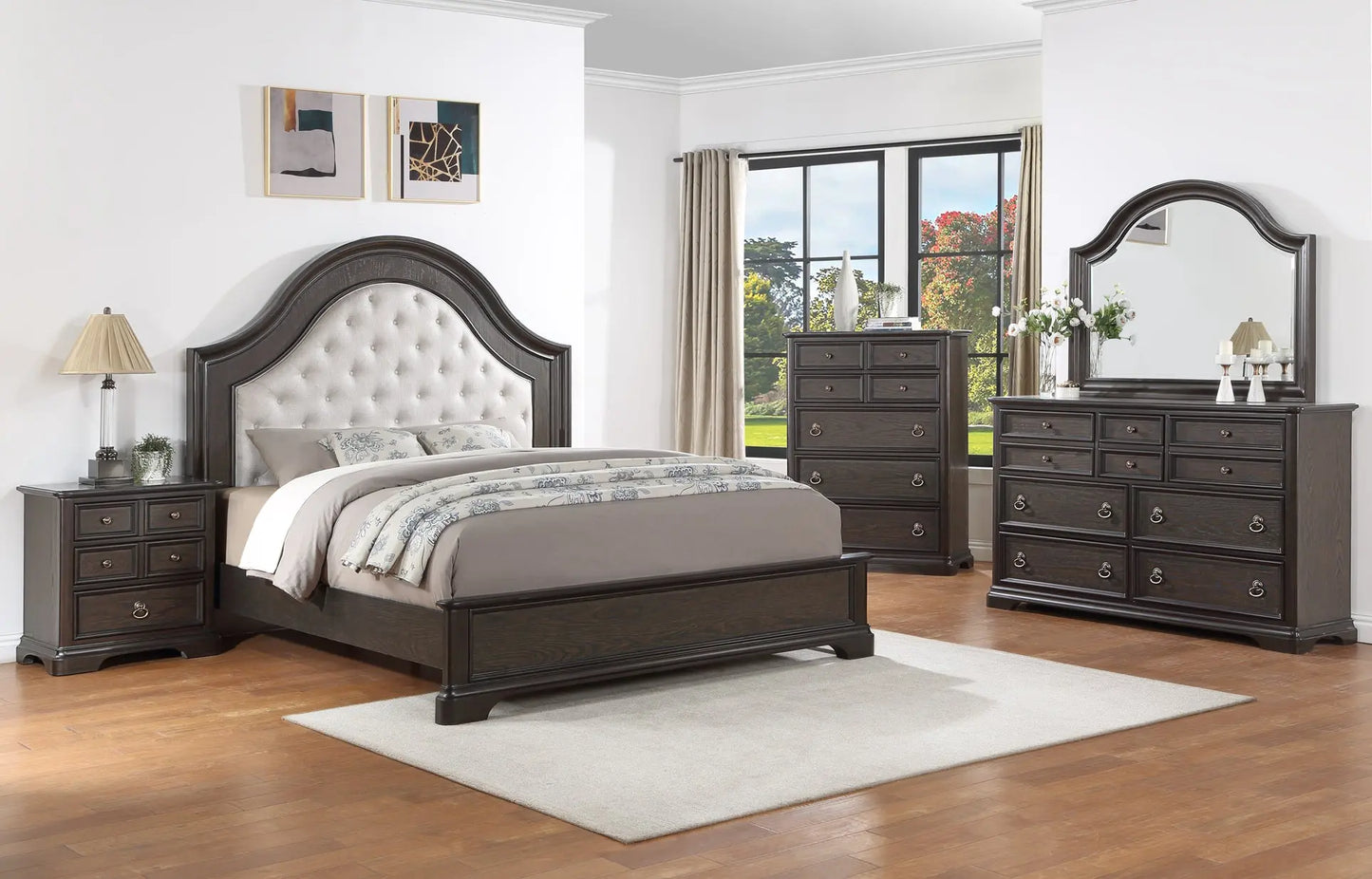 Duke Grayish Brown Queen Upholstered Panel Bed Crown Mark