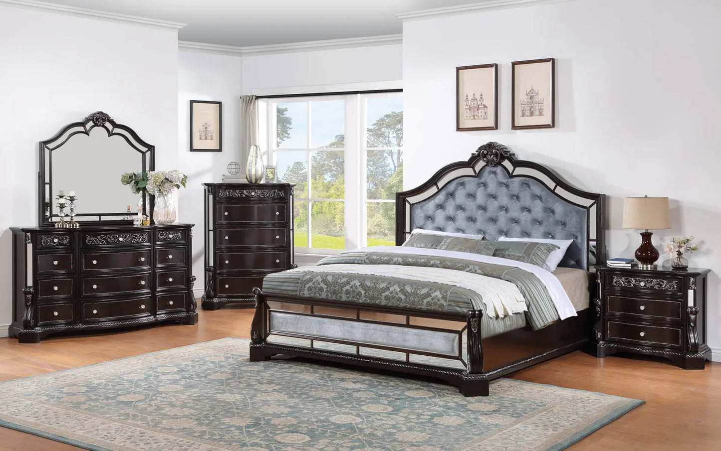 Bankston Dark Brown Upholstered Panel Bedroom Set Crown Mark