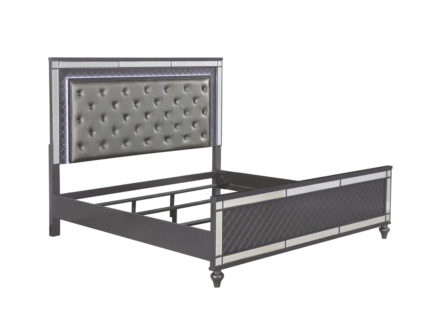 Refino Gray King LED Upholstered Panel Bed Crown Mark