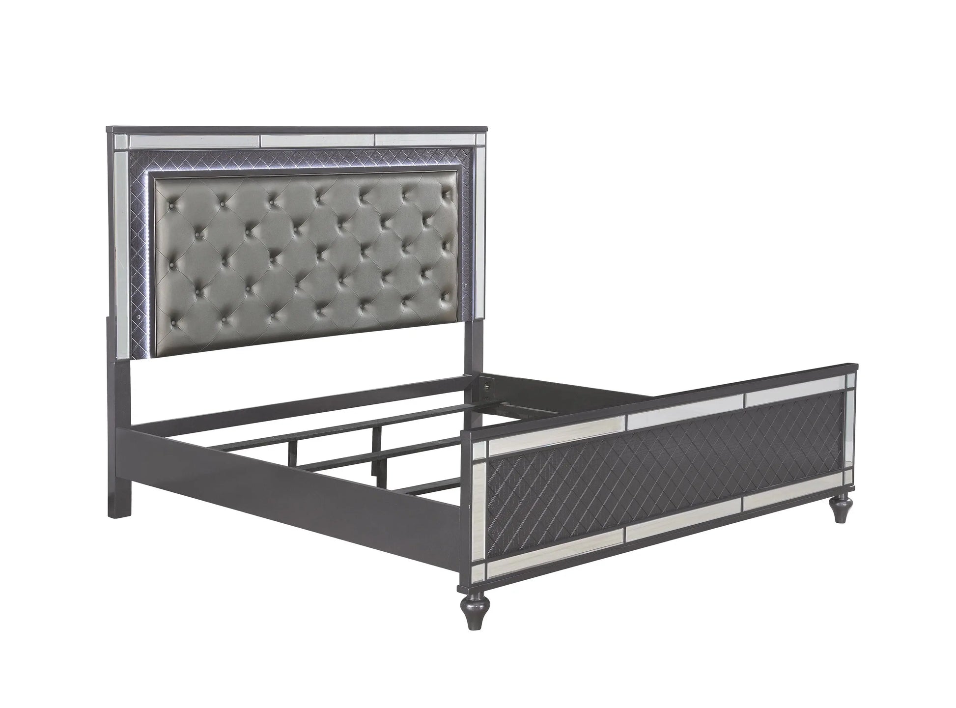 Refino Gray Queen LED Upholstered Panel Bed Crown Mark