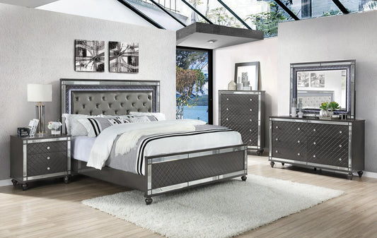 Refino Gray LED Upholstered Panel Bedroom Set Crown Mark