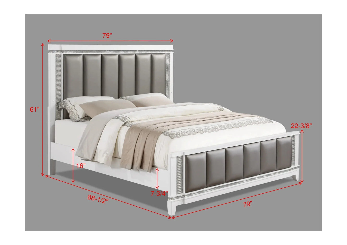 Ariane White/Silver King Upholstered Panel Bed Crown Mark