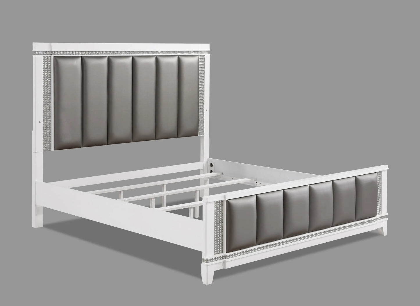 Ariane White/Silver King Upholstered Panel Bed Crown Mark