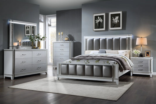 Ariane White/Silver Upholstered Panel Bedroom Set Crown Mark