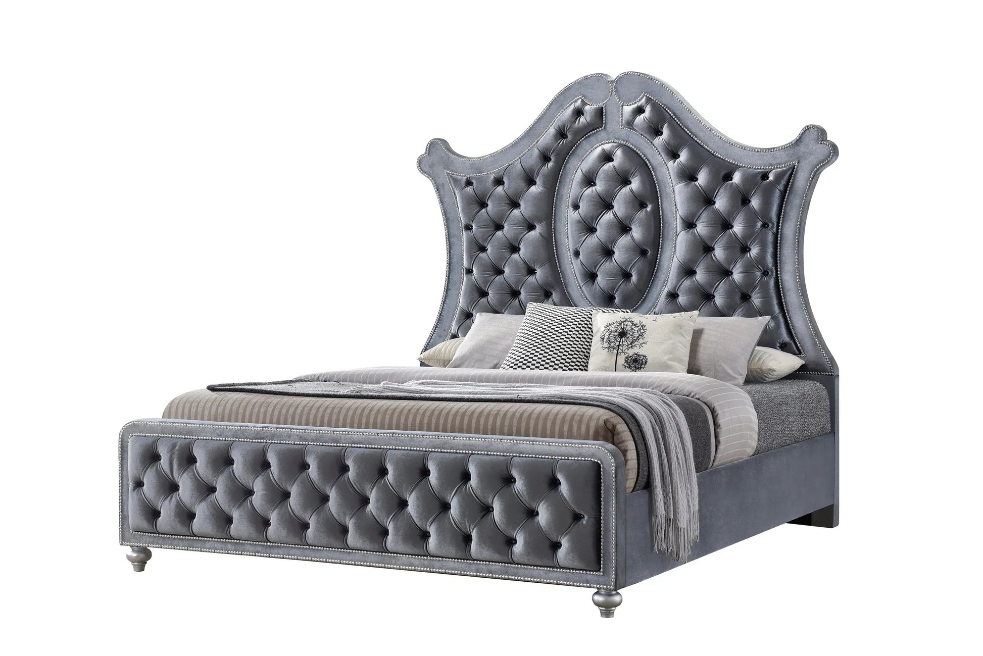 Cameo Gray Upholstered Panel Bedroom Set Crown Mark