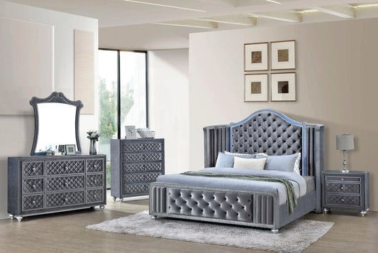 Cameo Gray Upholstered Wingback Panel Bedroom Set Crown Mark