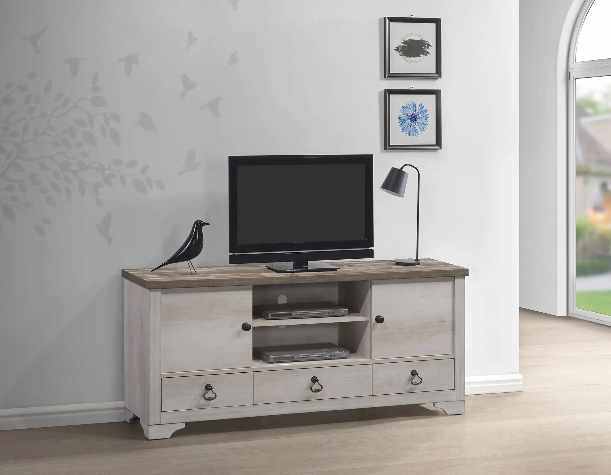 Patterson Driftwood 65" TV Stand Crown Mark