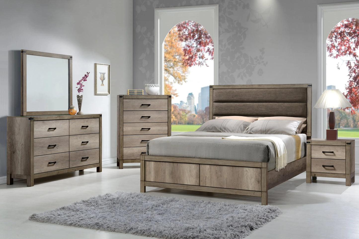 Matteo Melamine Queen Upholstered Panel Bed Crown Mark