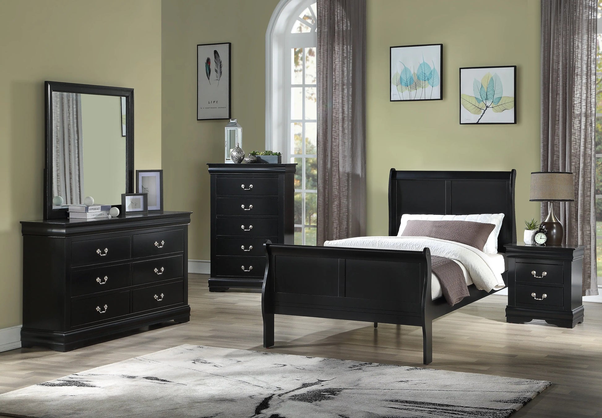 Louis Philip Black Twin Sleigh Bed Crown Mark