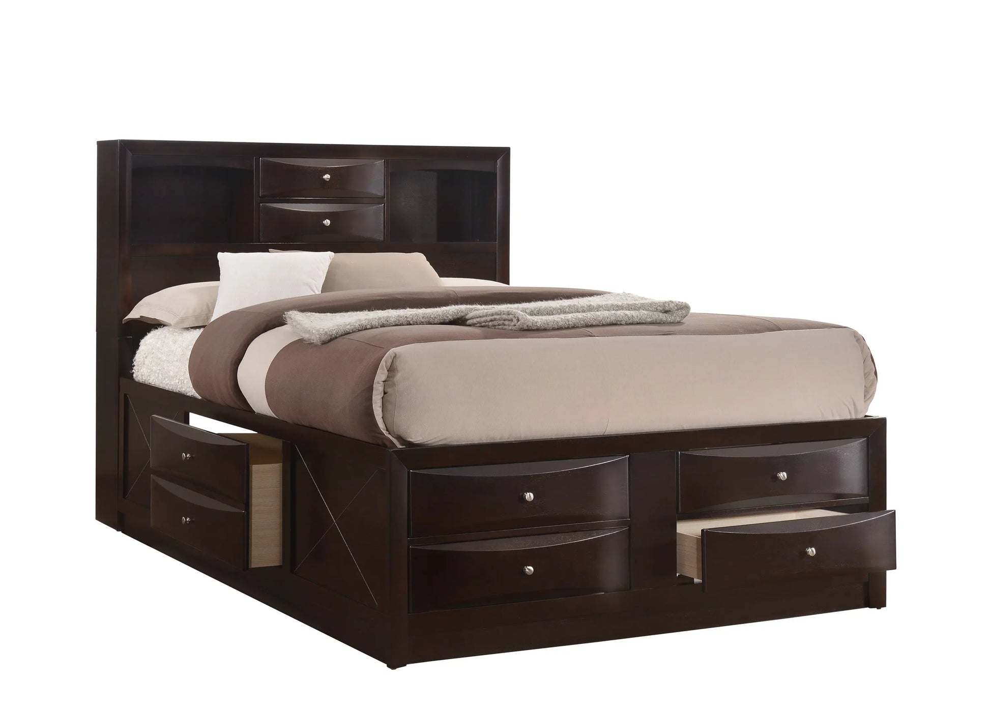 Emily Dark Cherry Queen Storage Platform Bed Crown Mark