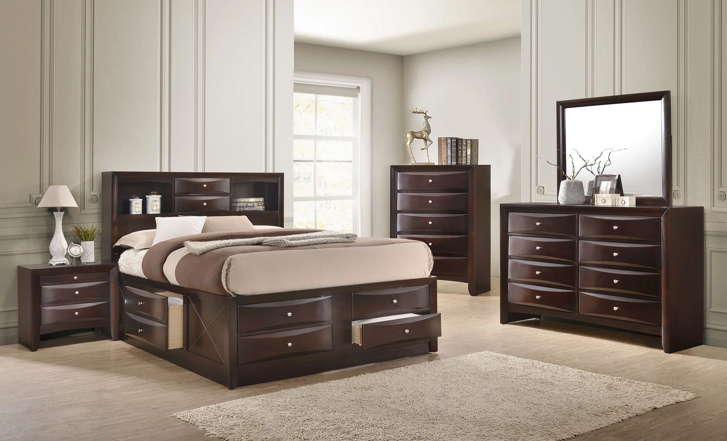 Emily Dark Cherry Queen Storage Platform Bed Crown Mark