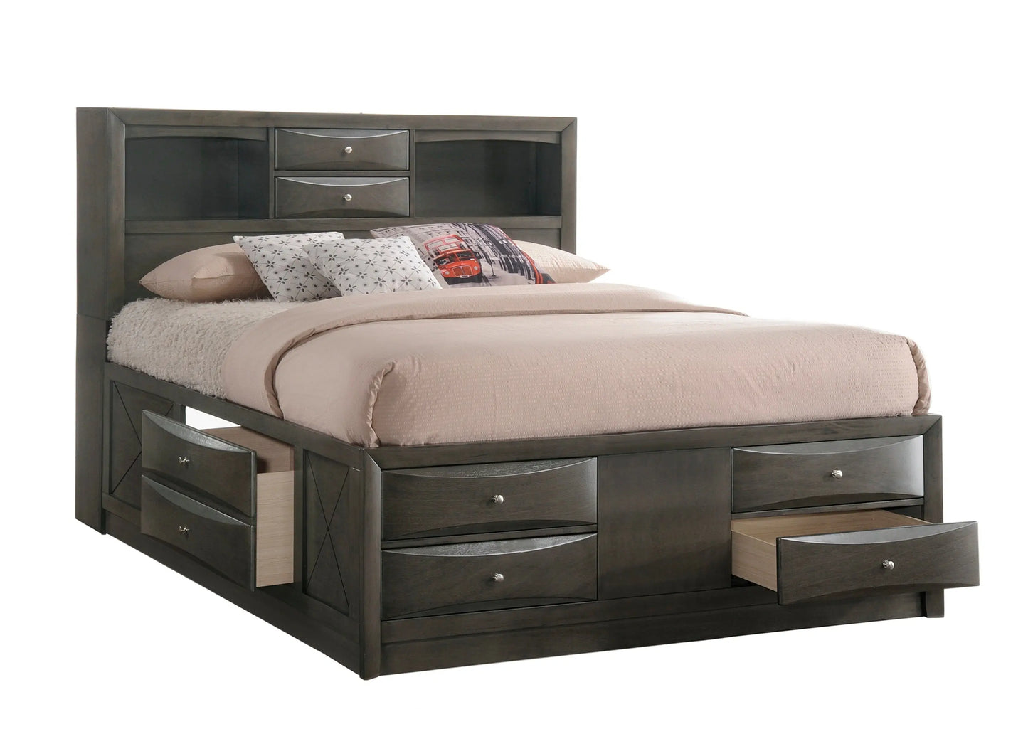 Emily Gray King Storage Platform Bed Crown Mark