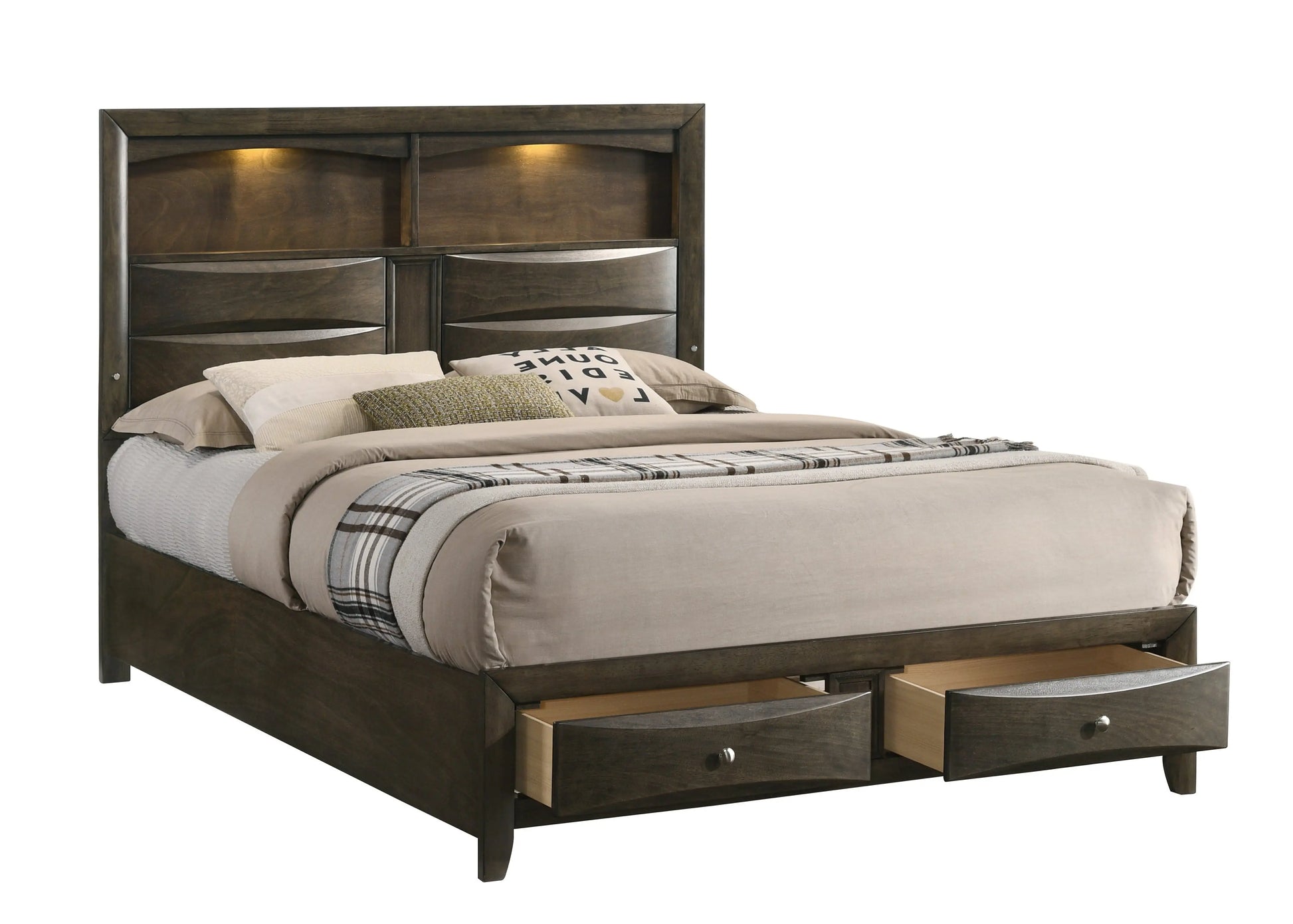 Fallon Gray King LED Storage Platform Bed Crown Mark