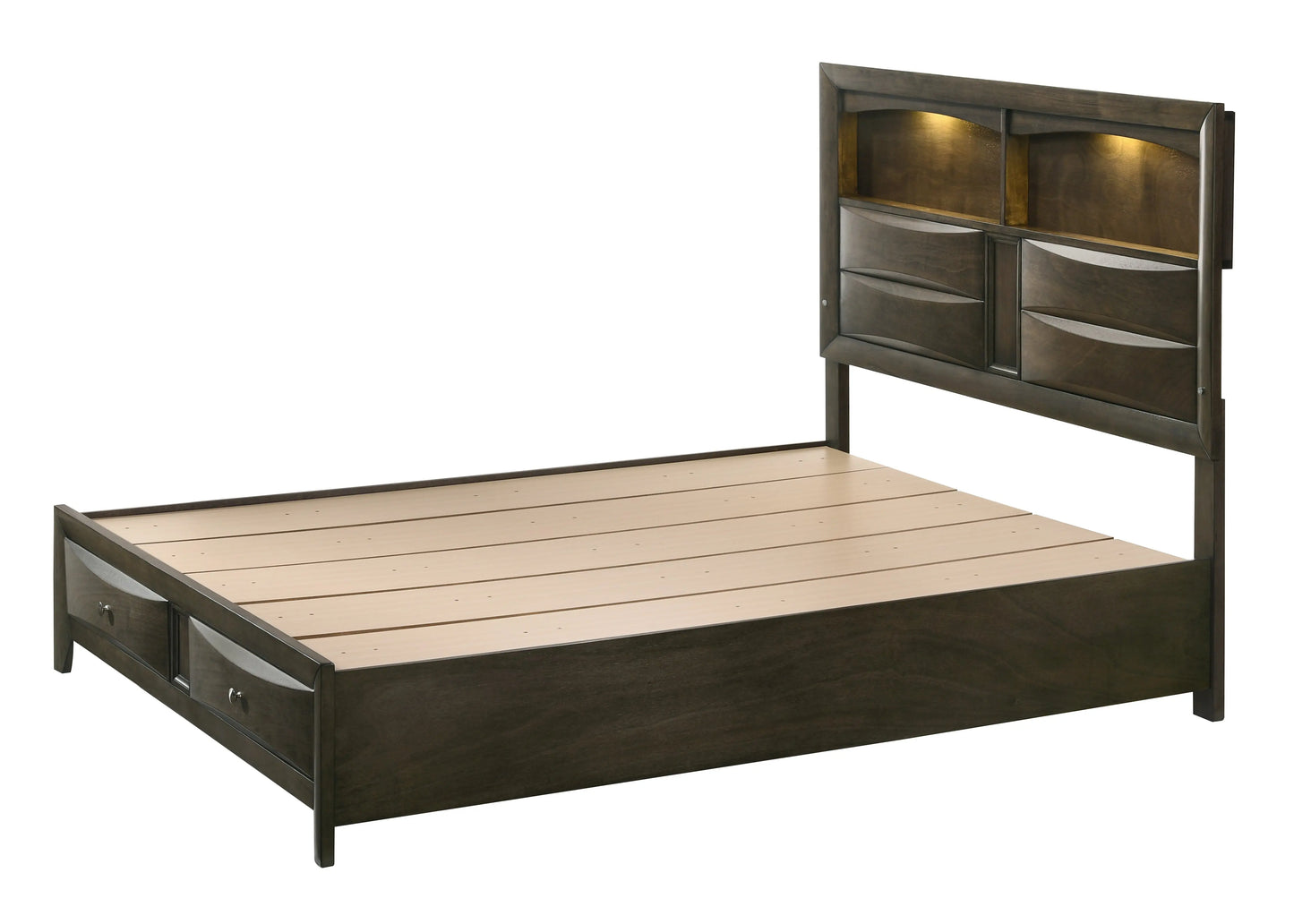 Fallon Gray King LED Storage Platform Bed Crown Mark