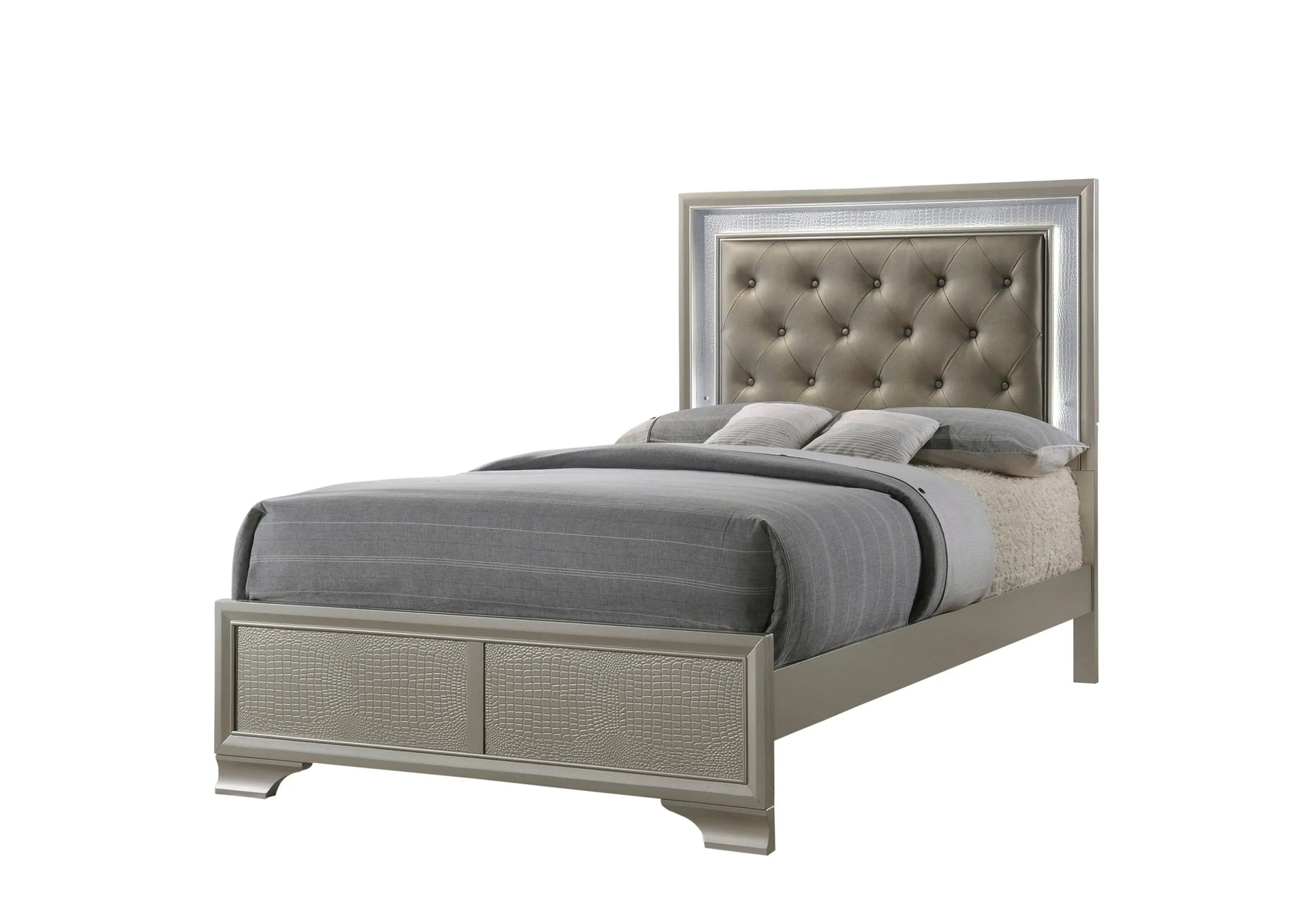 Lyssa Champagne LED Upholstered Panel Youth Bedroom Set Crown Mark